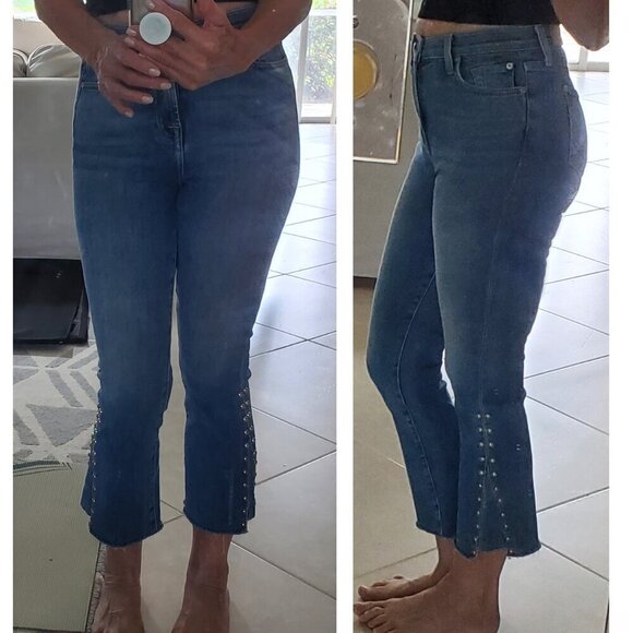 7 For All Mankind Luxe Vintage High Waist Slim Kick Flare Studded Hems Size 24 - Picture 5 of 16